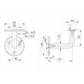 INOX Stenski nosilec 42.4 fiksen, D14, Φ60, 75x50 prirobnica na 3 vijake, SATINIRAN AISI304 