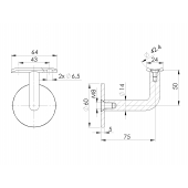 INOX Stenski nosilec 42.4 fiksen, D14, Φ60, M8, 75x50, POLIRAN AISI304 (Hanger vijak)
