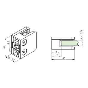 INOX Nosilec stekla 00 poliran 45x45mm AISI304 12S-P