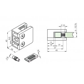 INOX Nosilec stekla 00 satiniran 45x45mm + varovalo AISI304 12.SV