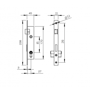 Inox ključavnica 50X30mm z cilindričnim vložkom 35x35 AISI304, 27mm /  85mm