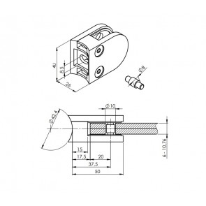 INOX Nosilec stekla 42.4 poliran 40x50mm AISI316 10S-P