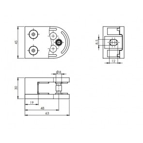 INOX Nosilec stekla 00 polkrožen satiniran 45x63mm AISI304 11.5S