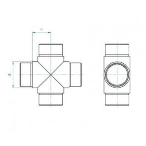 INOX Vmesni člen cevi 42.4 križno povezovalni / satiniran AISI304