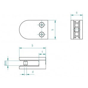 INOX Nosilec stekla 00 satiniran 40x50mm AISI304 10S