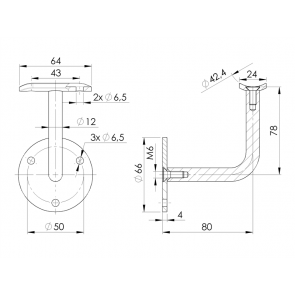 INOX Stenski nosilec 42.4 fiksen na 3 vijake / satiniran