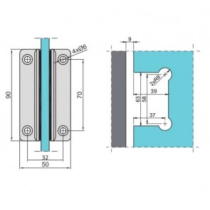 INOX tečaj za steklo AISI304, T8-10mm satiniran