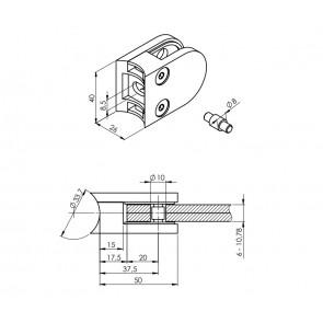 INOX Nosilec stekla 33.7 satiniran 40x50mm AISI304 10S