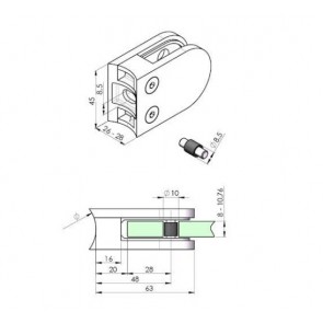 INOX Nosilec stekla 42.4  satiniran 45x63mm AISI304 11S