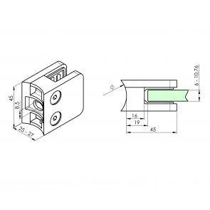 INOX Nosilec stekla 42 poliran 45x45mm AISI304 12S-P
