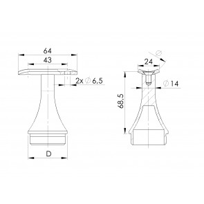 INOX Cevni nosilec 42.4 fiksen stožast / SATINIRAN AISI304