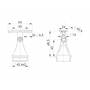 INOX Cevni nosilec 42.4 gibljiv stožast / SATINIRAN AISI304