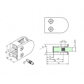 INOX Nosilec stekla 42.4 polkrožen satiniran 45X63mm AISI304 11.5S