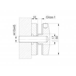 INOX Nosilec stekla okrogel točkovni raven 50x10x10 / satiniran 0104S-BLACK ČRNA IZVEDBA