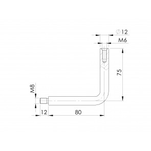 INOX Koleno 75X80 fi12 M6 notranji /M8 zunanji navoj AISI304 7012-84S