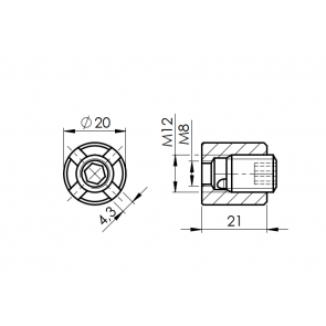 INOX KRIŽNI SPOJNI ELEMENT ZA PLETENICO 4mm M8 AISI316