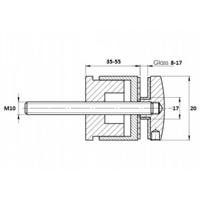 INOX Nosilec stekla okrogel točkovni raven nastavljiv 50x35-55x10 / ČRN A104S-PVD AISI304