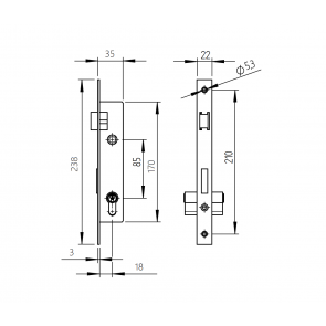 Inox ključavnica 40X40mm z cilindričnim vložkom AISI304, 18mm / 85mm