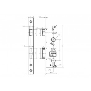 Inox ključavnica 60X40mm AISI304, 37,5mm / 90mm
