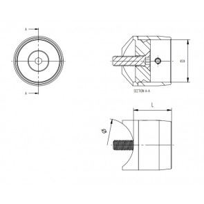 INOX axialni  nosilec 33,7 / satiniran za cev 42,4 AISI304