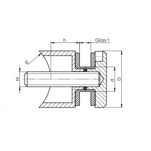 INOX Nosilec stekla okrogel točkovni 42,4 30x15x8 / satiniran 0107S