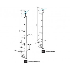 Inox Steber D12/1000-D42 satiniran, bočni, 42,4 BR 1000mm