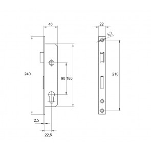 Inox ključavnica 40X40mm AISI304, 22,5mm /  90mm