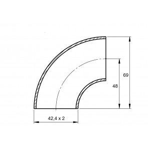 INOX Koleno polkrožno 42.4, 90° VARILNO satinirano AISI304
