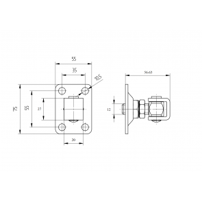 INOX Tečaj M12 Montažni z prirobnico 75X55 AISI304 Goptimal 40kg