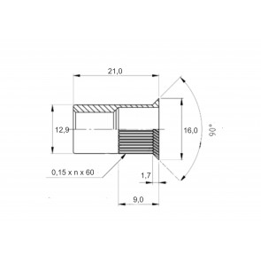 INOX slepa matica M10 RF A2 Narebričena vgreznjena glava 1,5-4,5mm 100kos